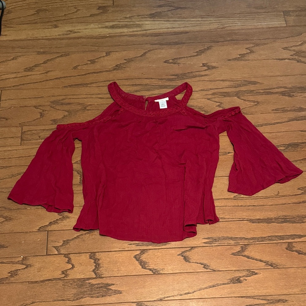 Elegant Burgundy Cold Shoulder Blouse